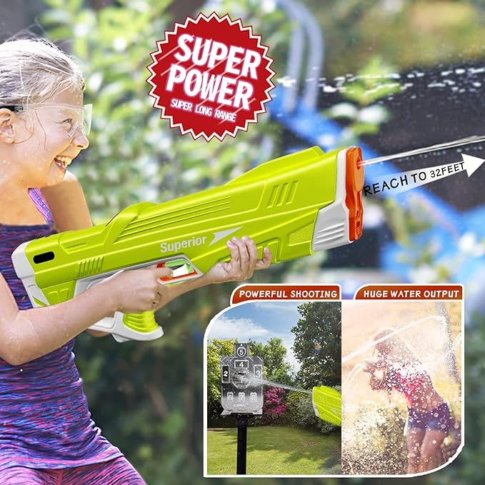 Electric Water Gun for Adults Kids Full Automatic Squirt Guns Super Soaker Up to 32 FT Strongest Water Blaster for Summer Pool Beach Party Outdoor Gun Toys for Boys